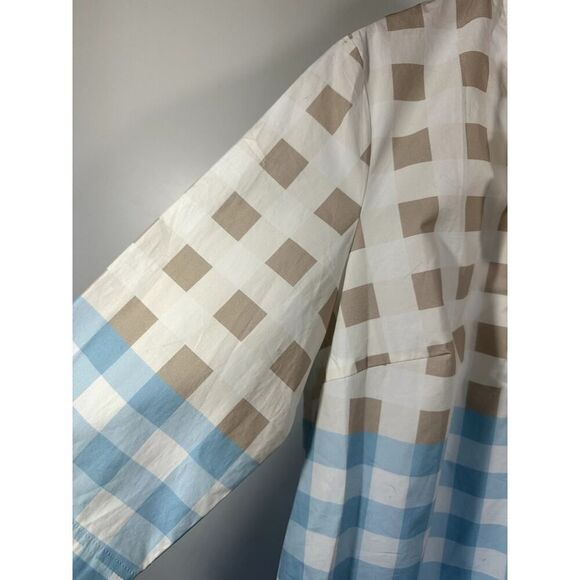 MING WANG Women's Two Piece Gingham Cotton Poplin Skirt Set Blue/Tan Size Small - Picture 6 of 16